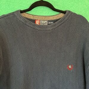 Chaps Ralph Lauren RL Sweater Thick Knit Mens Classic Crewneck 100% Cotton Navy